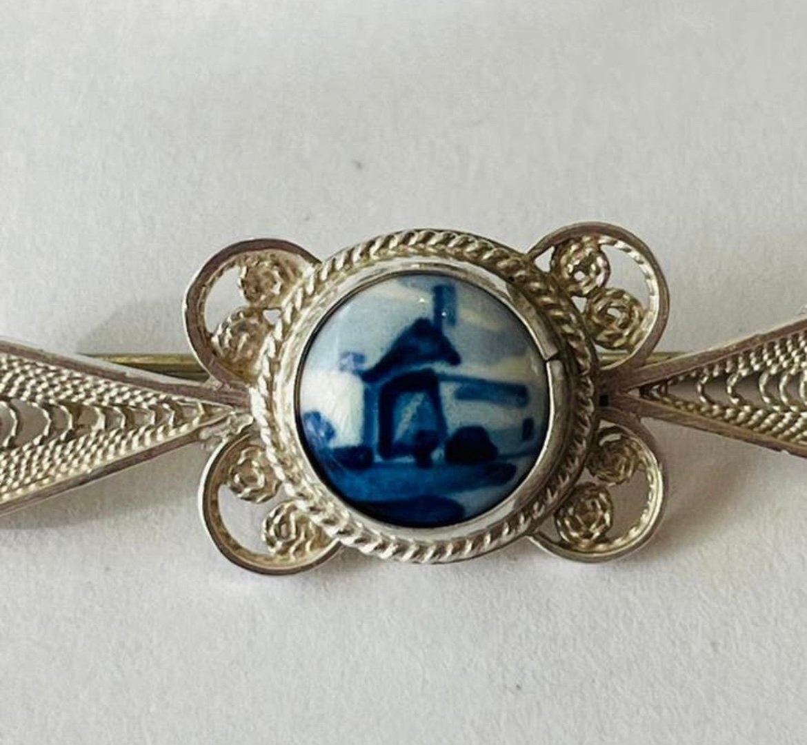 Zilveren DELFTS BLAUWE broche, Verzenden, Zo goed als nieuw, Zilver