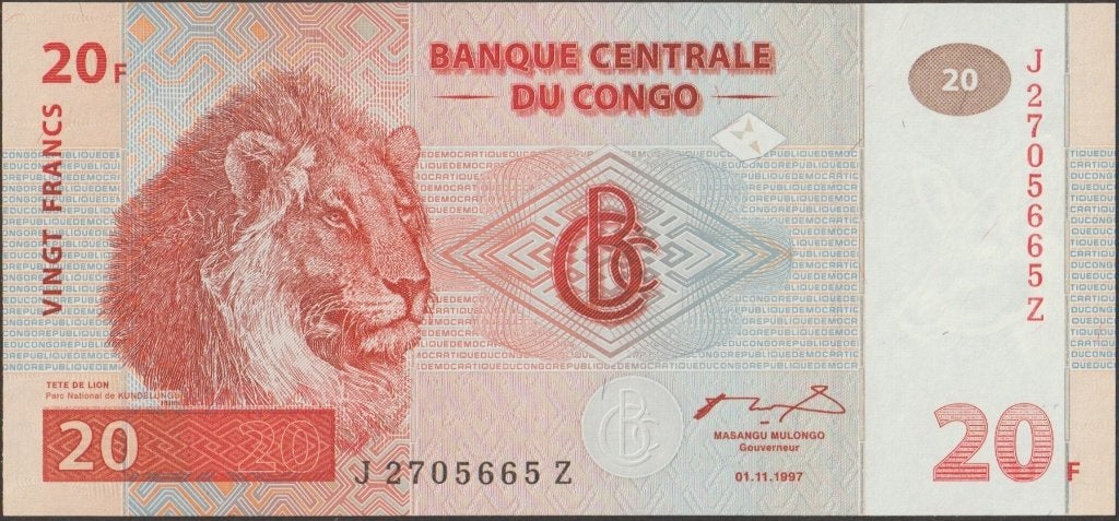 Congo 20 francs 1997 UNC p.88A* Replacement (# 362), Verzenden, Overige landen, Los biljet