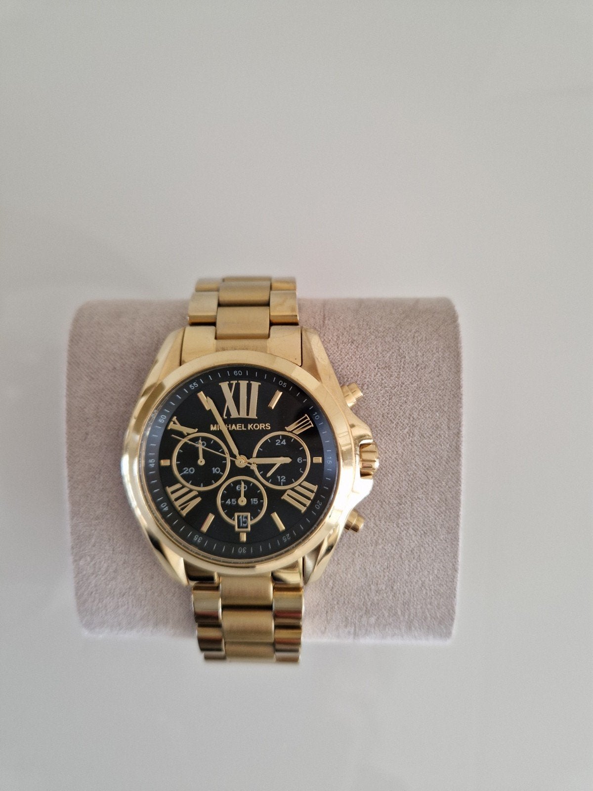 Prachtig MICHAEL KORS horloge goudkleur/zwart 43mm als nieuw, Overige merken, Staal, Staal, Polshorloge