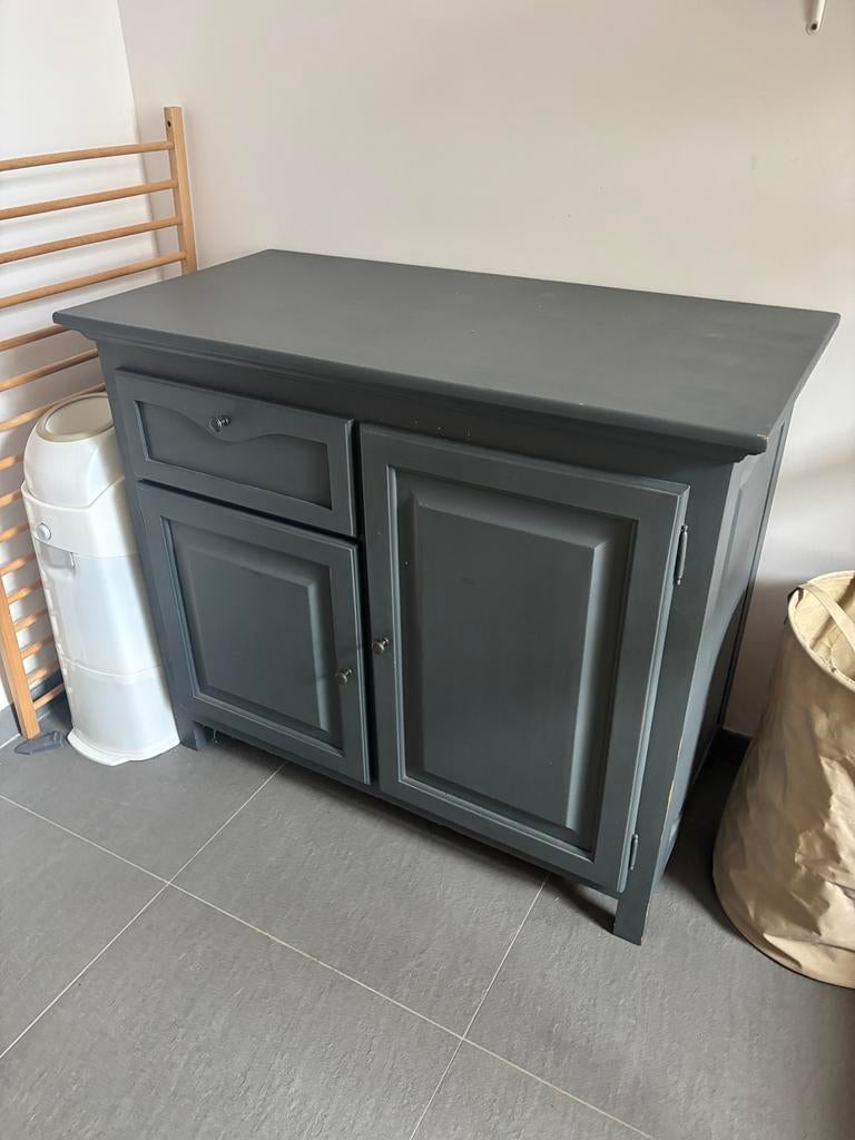 Mooie donkergrijsblauwe babycommode / kast, Huis en Inrichting, Kasten | Dressoirs, Ophalen, Gebruikt, 50 tot 75 cm, 100 tot 150 cm