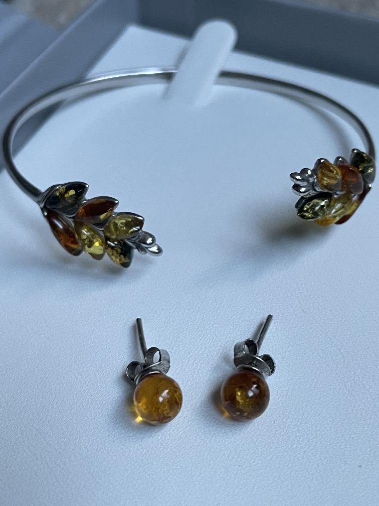 Zilveren vintageset met barsteen armband plus oorstekers, Nieuw, Ophalen of Verzenden, Nvt, Nvt
