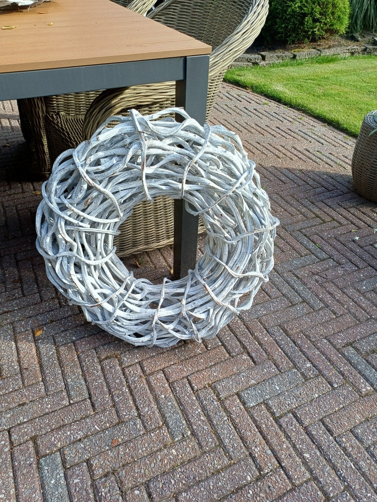 Grote witte rotan krans - Decoratieve wanddecoratie, Ophalen, 62 cm, Krans, Rotan