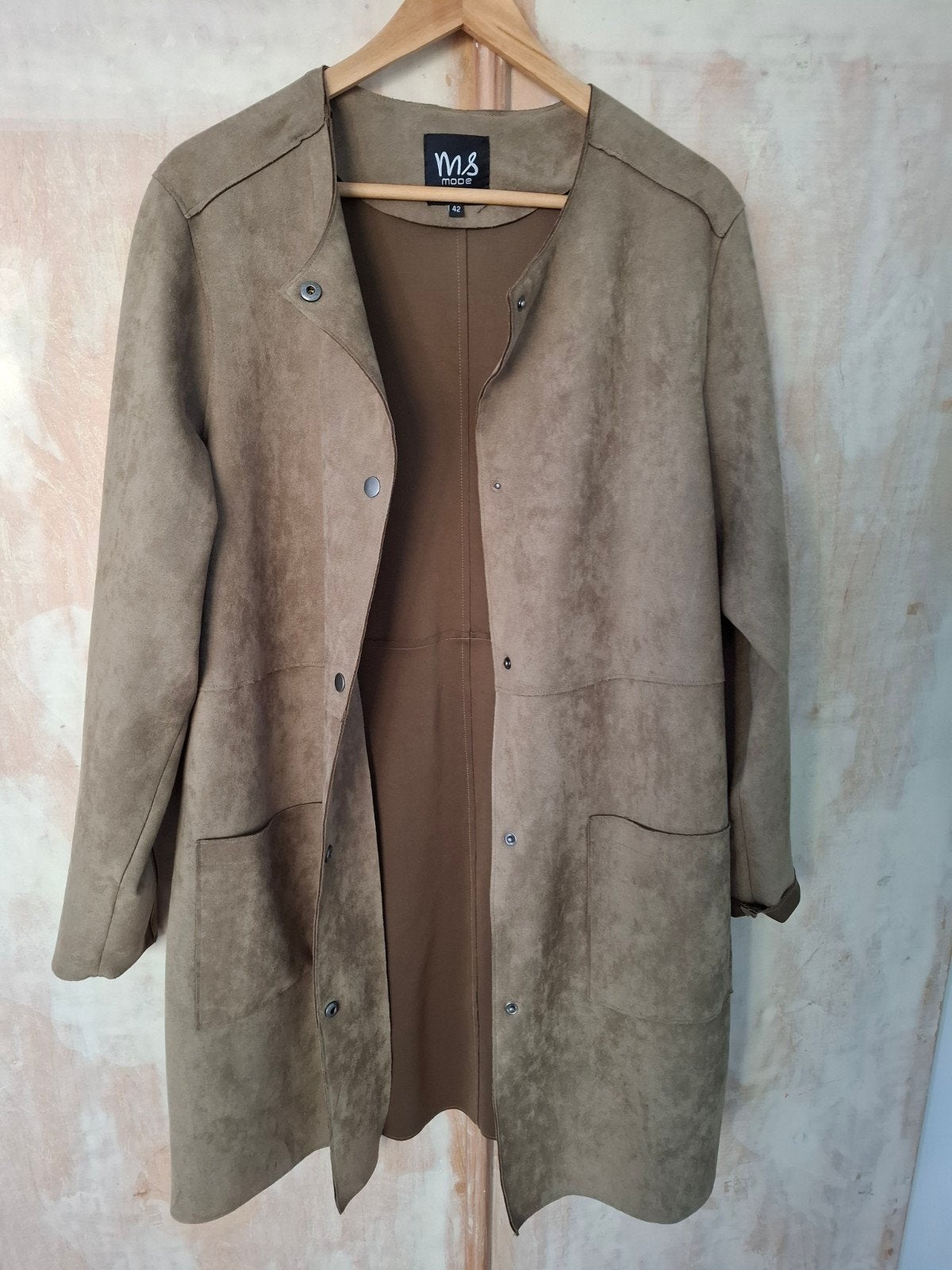 taupe suede-look vest/jas maat 42 MS mode, Overige kleuren, Maat 42/44 (L), Ophalen of Verzenden, Zo goed als nieuw