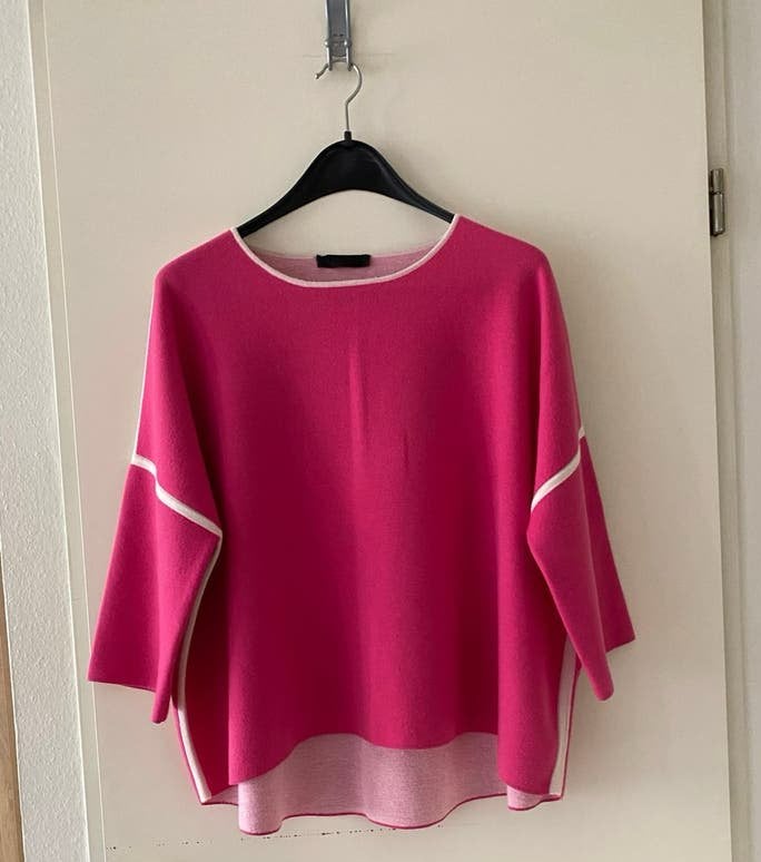 FFC Cashmere roze trui met witte accenten maat L, Ophalen of Verzenden, Zo goed als nieuw, Maat 38/40 (M), Roze