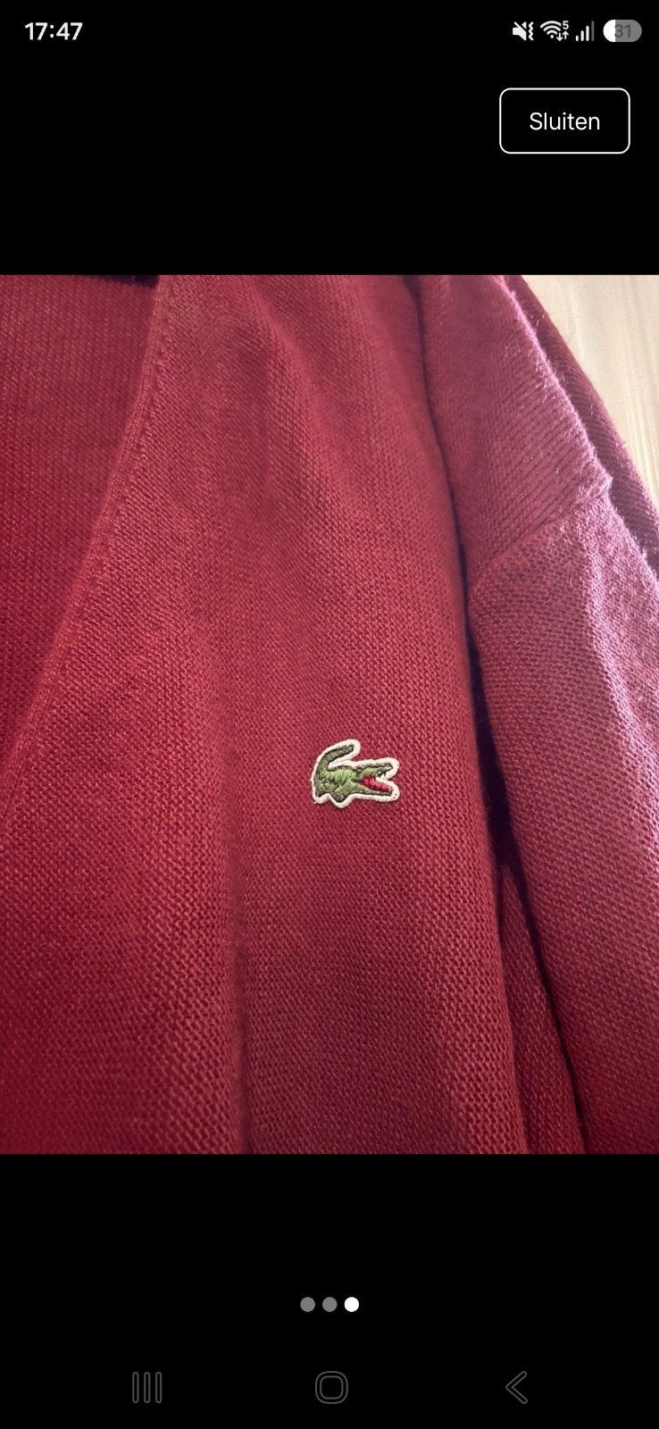 Lacoste Wollen Vest Bordeaux Rood Maat XL, Lacoste, Maat 56/58 (XL), Ophalen of Verzenden, Gedragen