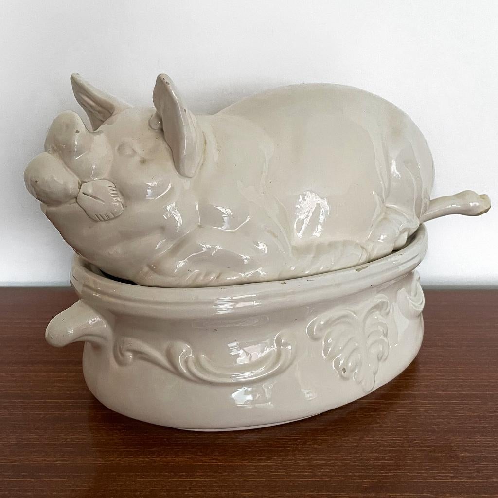 Vintage terrinevorm varken, terrine vorm, schaal met lepel, Antiek en Kunst, Antiek | Schalen, Ophalen