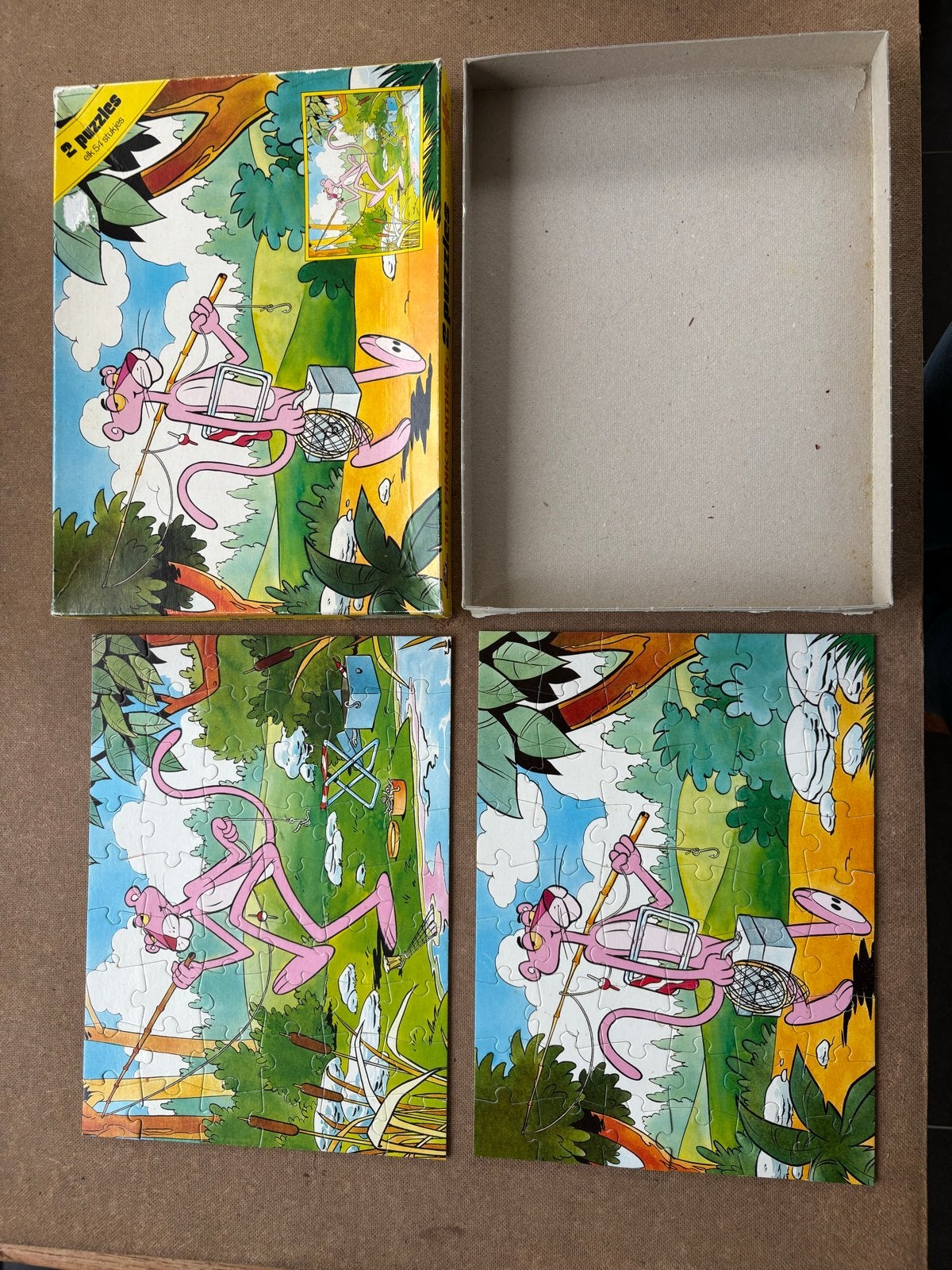 The pink panther puzzles Puzzel - 2 puzzels in 1 doos, Ophalen of Verzenden, Meer dan 50 stukjes, Zo goed als nieuw