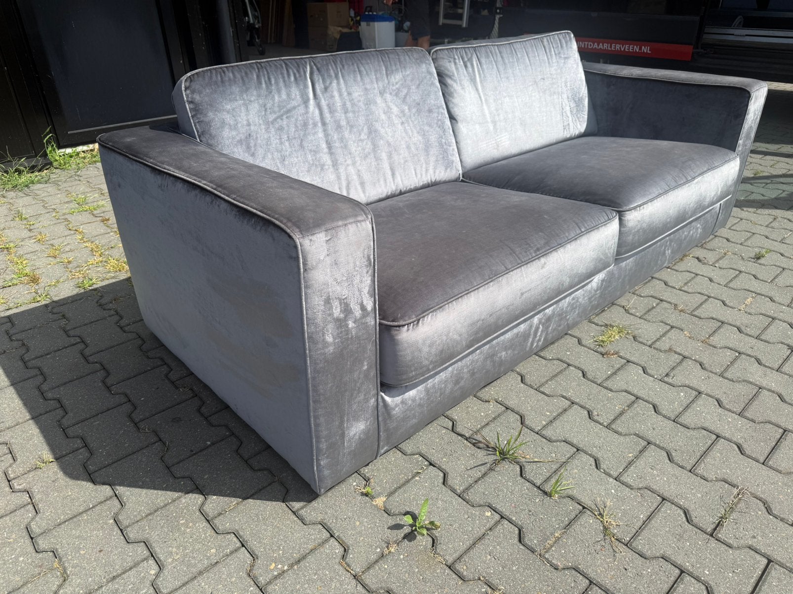Velvet bankstel grijs, Ophalen, 75 tot 100 cm, Zo goed als nieuw, 200 tot 250 cm