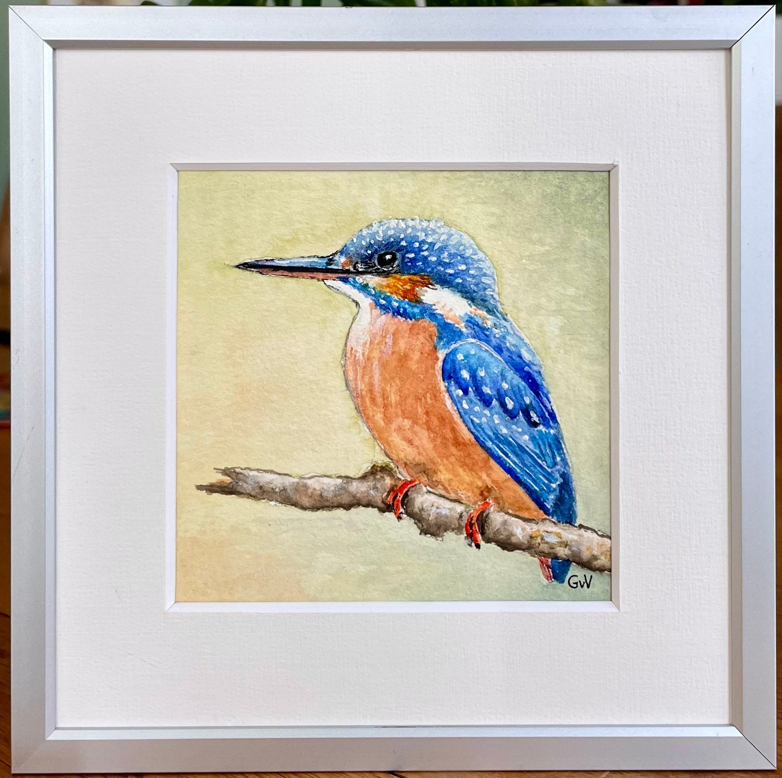 Kleurrijke IJsvogel Aquarel Schilderij - Ingelijst, Aquarel, Papier/karton, Ophalen of Verzenden, Dieren