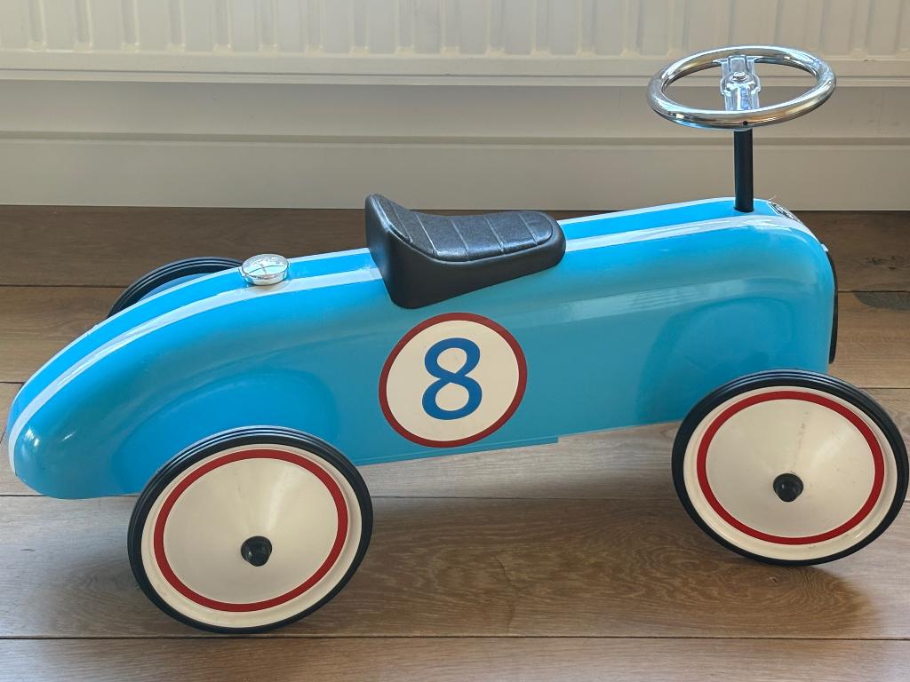 Retro metalen loopauto blauw, Ophalen, Gebruikt, Loopvoertuig