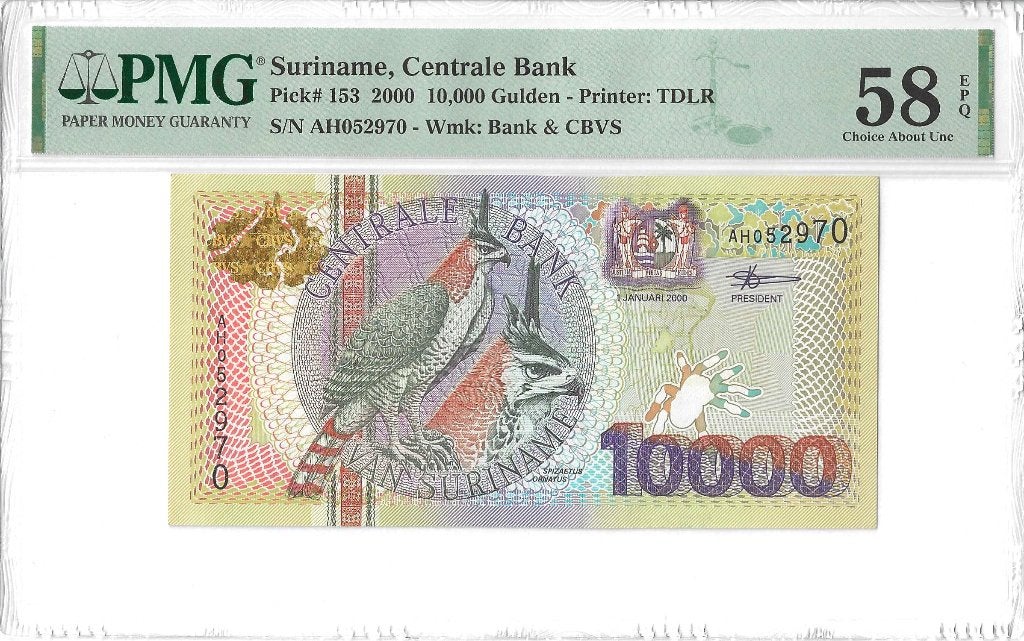 10000 Gulden 2000 Suriname (Pick 153) PMG 58 EPQ, Ophalen, Zuid-Amerika, Los biljet