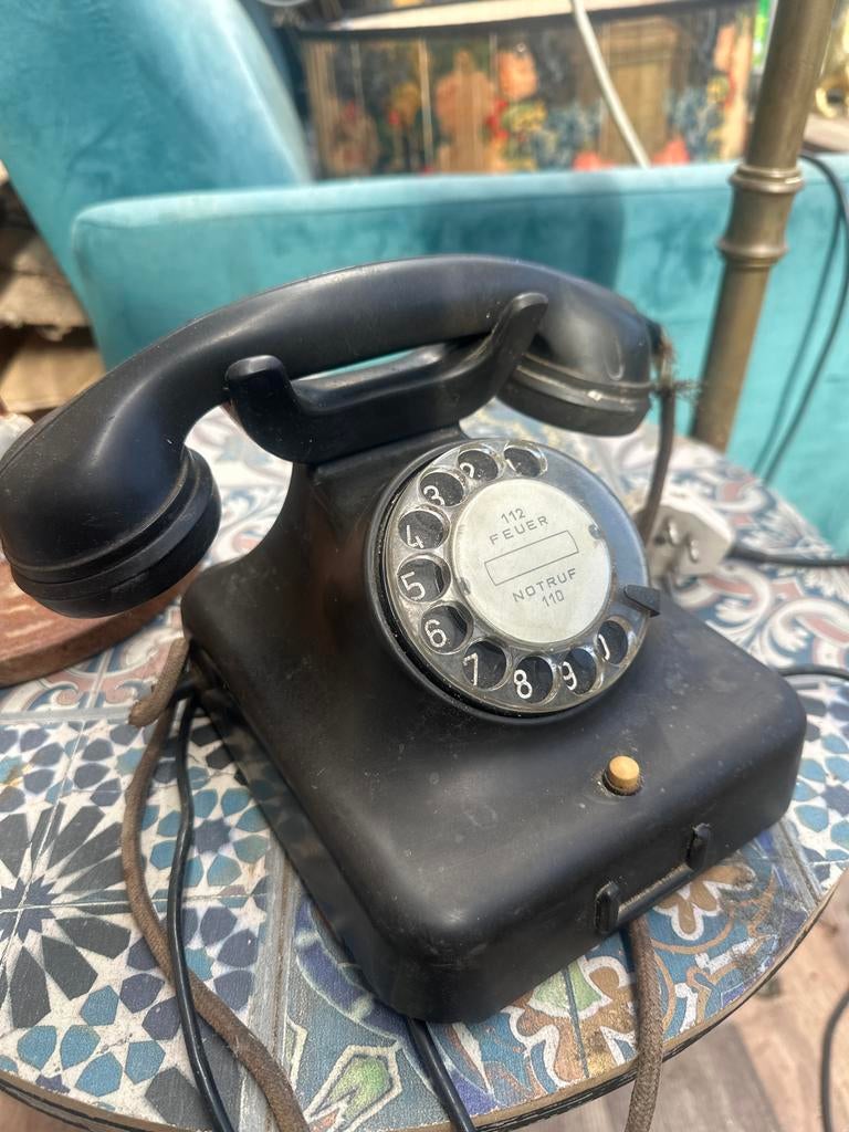 Vintage Bakelieten Telefoon met Draaischijf - Zwart, Antiek en Kunst, Ophalen of Verzenden