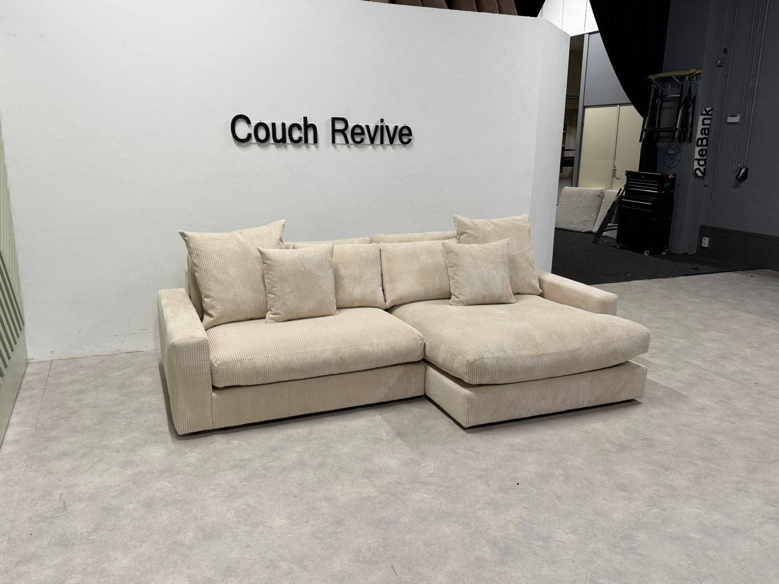 Beige Ribstof Hoekbank 275x170 | GRATIS LEVERING