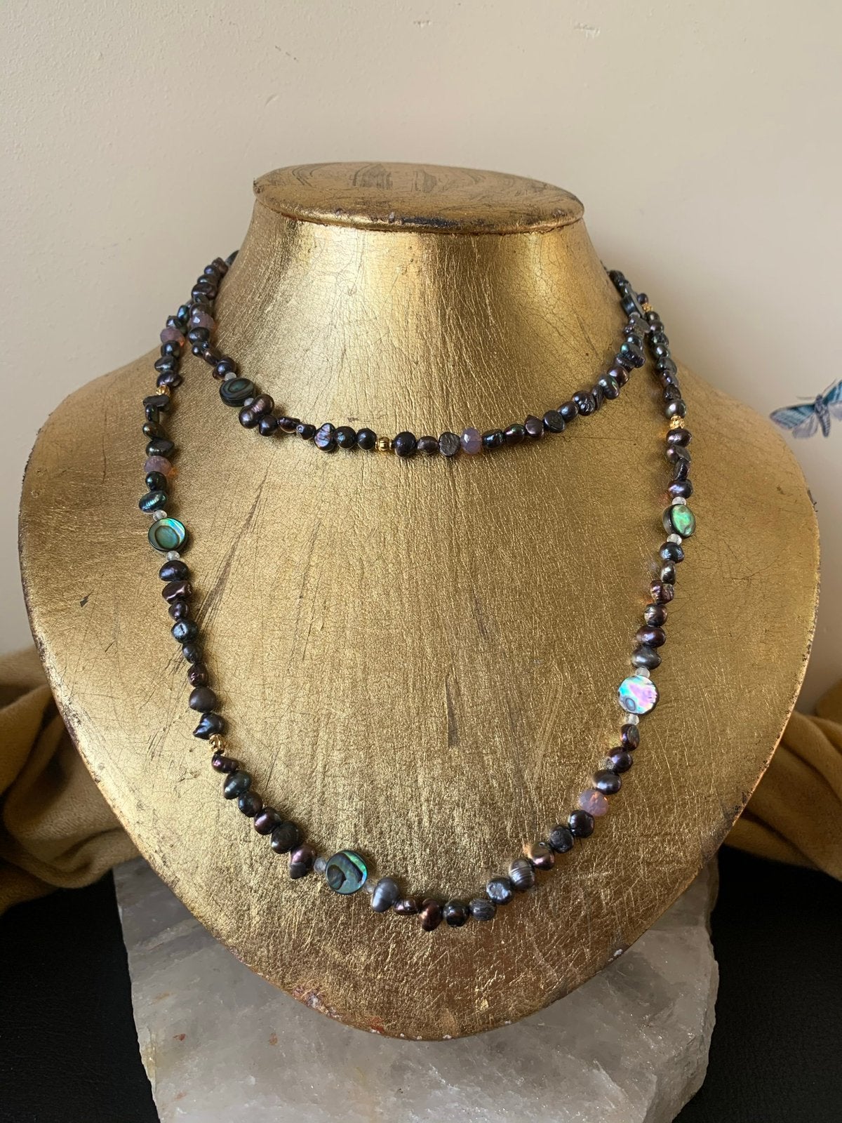 Parel zoetwater abalone geluk balans harmonie intuïtie SALE, Sieraden, Tassen en Uiterlijk, Kettingen, Paars, Nieuw, Verstelbaar