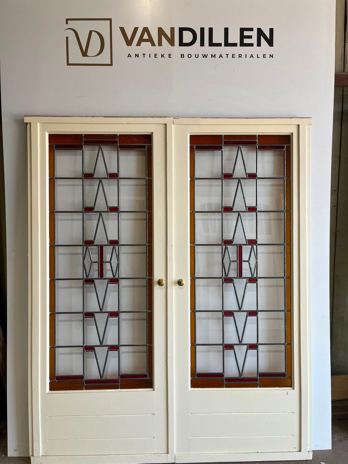 Ensuite schuifdeuren glas in lood motief met kleur, 120 cm of meer, Binnendeur, Ophalen of Verzenden, Schuifdeur