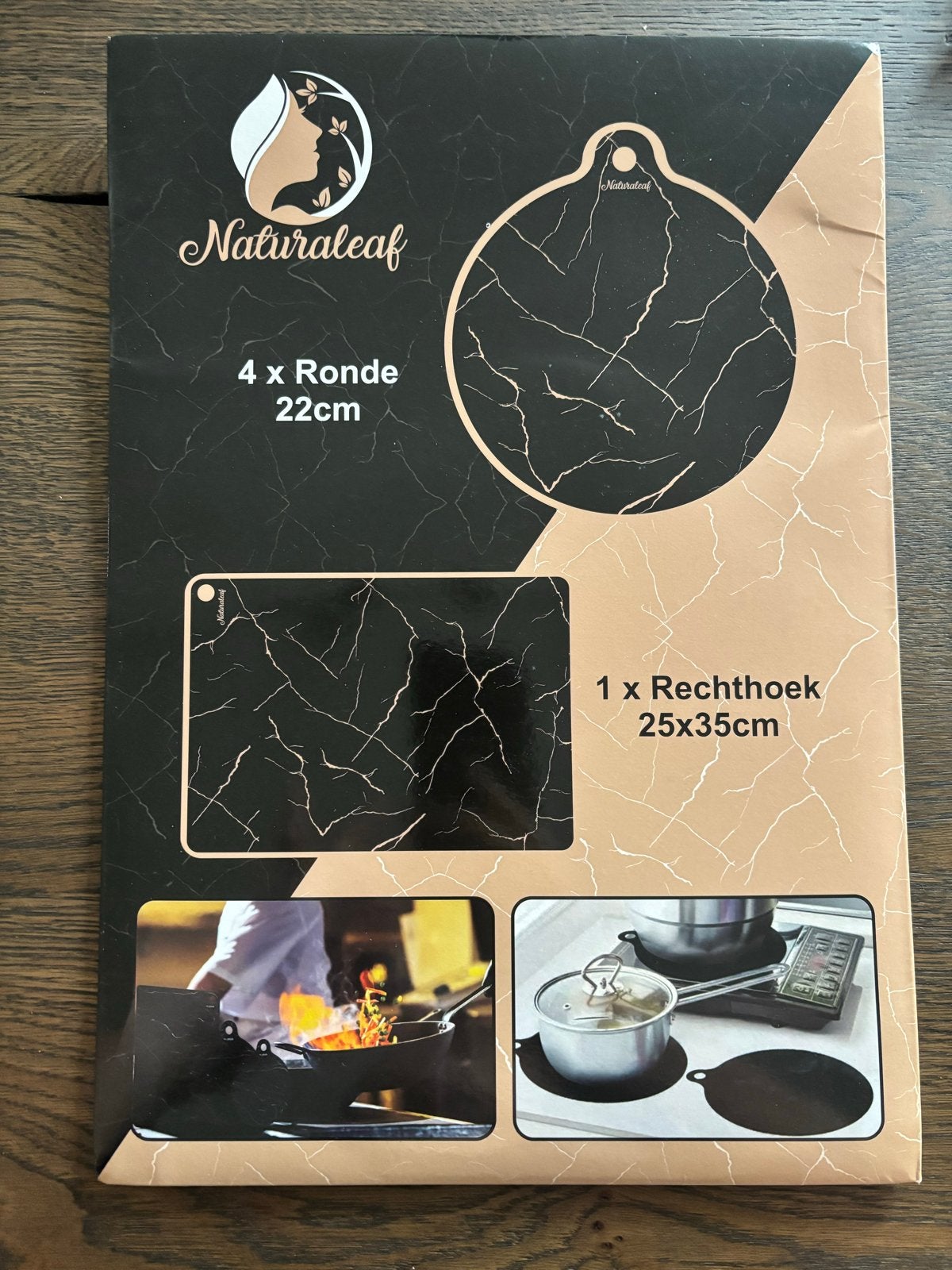 Naturalleaf Inductie Beschermer Set - 4 Rond, 1 Rechthoek, Overige typen, Verzenden, Nieuw, Zwart