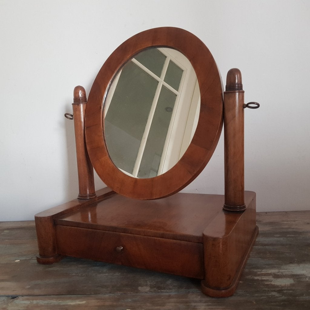 Wortelnoten houten kapspiegel met lade, 1930's, Ophalen, Overige vormen, Minder dan 50 cm