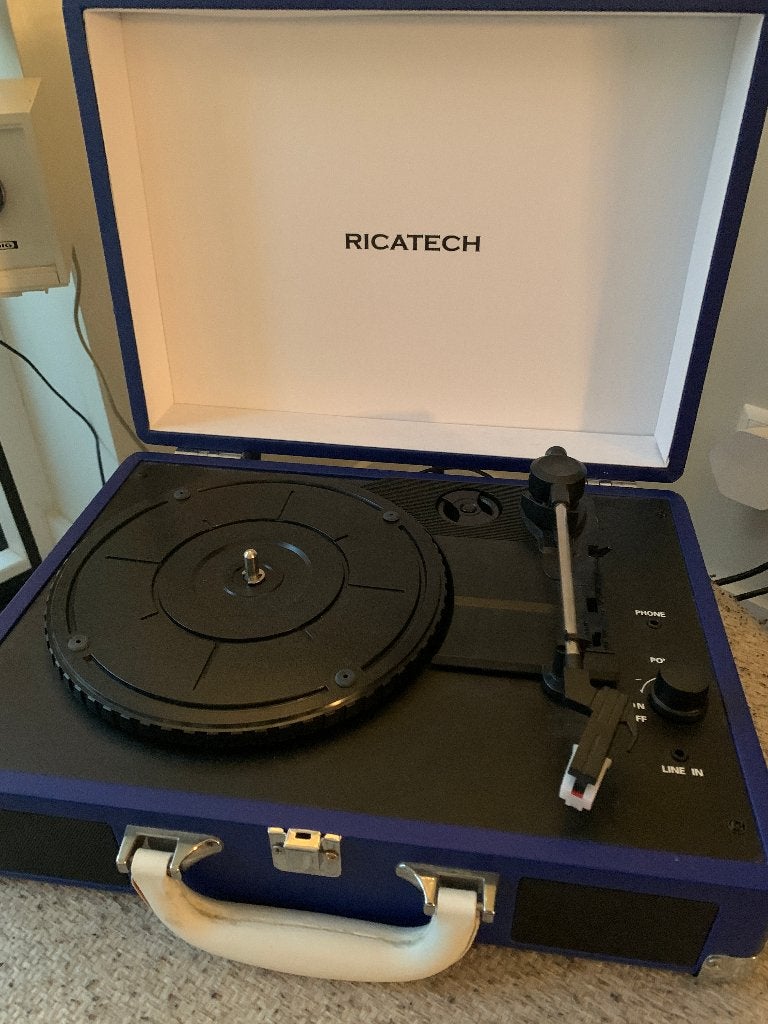 Platenspeler - In blauwe koffer met geintegreerde speakers, Audio, Tv en Foto, Platenspelers, Ophalen of Verzenden, Zo goed als nieuw