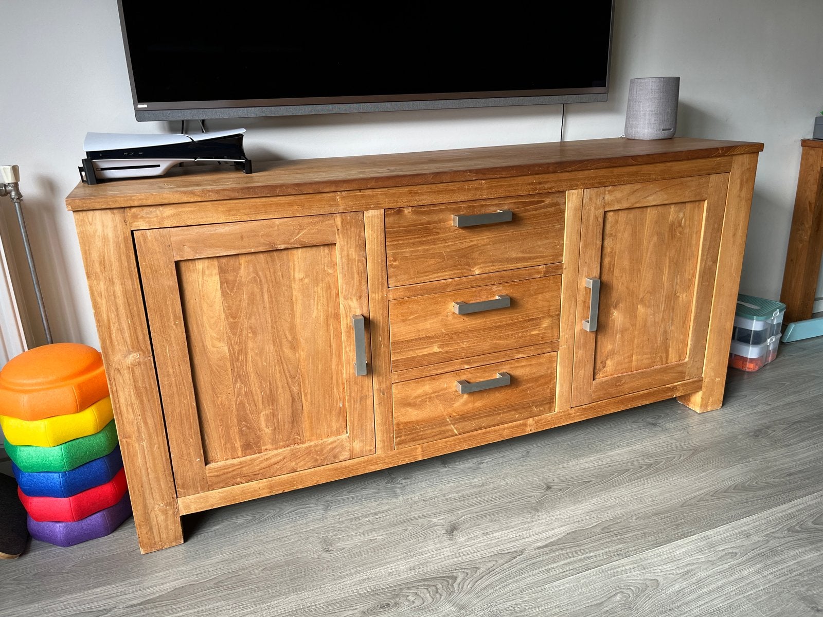Dressoir Pronto Baloe Teakhout  2 kasten, 3 lades, 180x46x85, Ophalen, Gebruikt, 150 tot 200 cm, Met lade(s)
