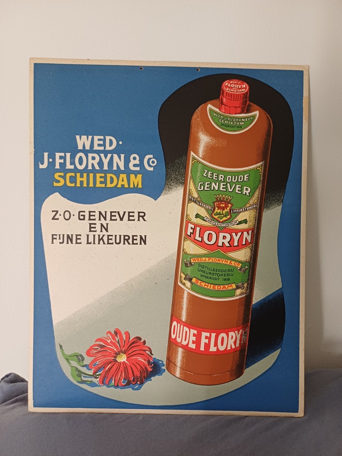 Vintage Reclamebord Wed. J. Floryn & Co Schiedam Jenever, Verzamelen, Merken en Reclamevoorwerpen, Ophalen of Verzenden, Gebruikt