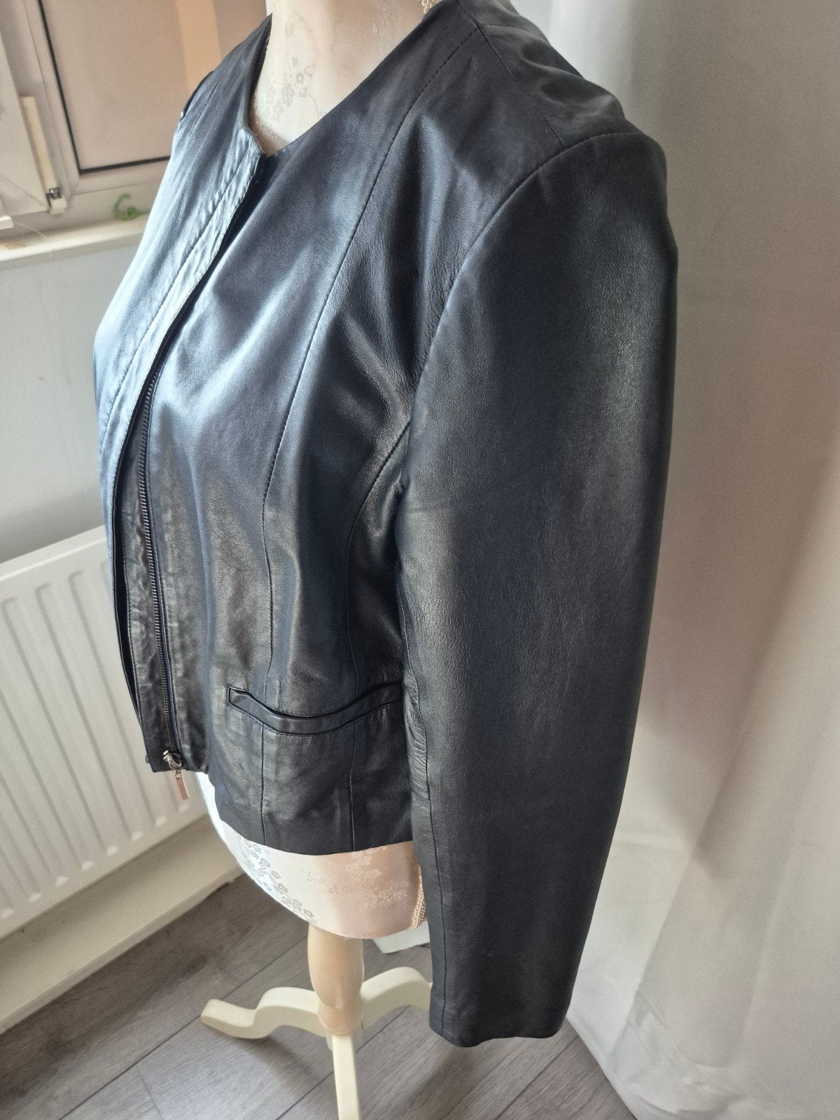 Stijlvol blauwe leren jasje van Esprit, Maat 38/40 (M), Zwart, Ophalen of Verzenden, Onbekend