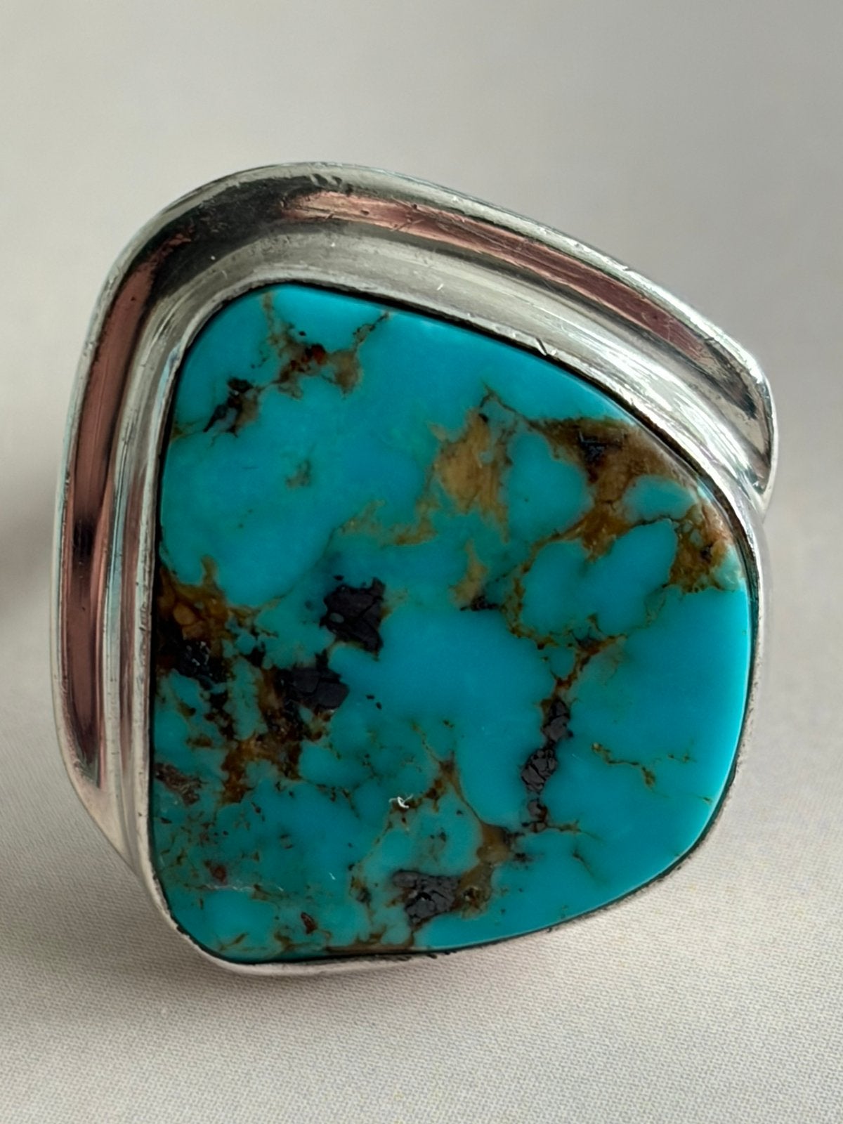 Zilver 925  Navajo ring maat 17 - Turkoois Ray Delgarito, Overige kleuren, Ophalen of Verzenden, Zo goed als nieuw, 17 tot 18
