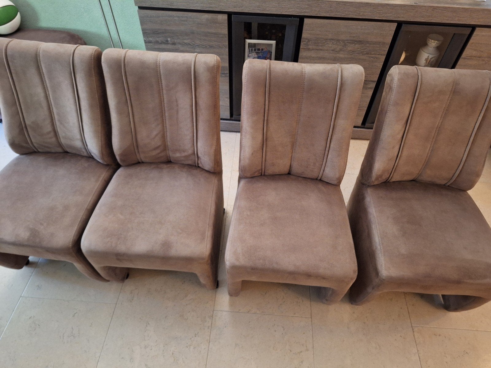 4 Luxe eetkamerstoelen met wieltjes, Ophalen, Gebruikt, Bruin, Vier