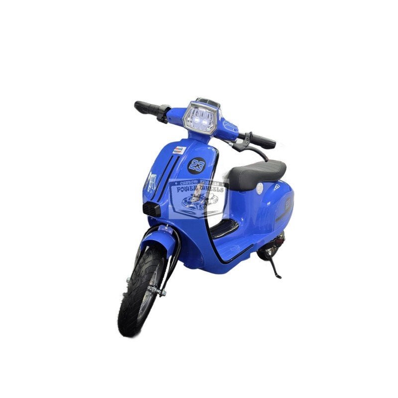 Blauwe retro elektrische kinderscooter 24 VOLT max 23km/h, Power wheels elektrische kinderscooter amsterdam, Nieuw, Info@power-wheels.nl