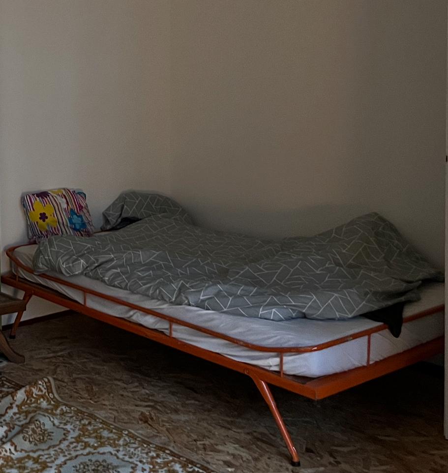 Twijfelaar opklapbed retro oranje 120 x 200, Huis en Inrichting, Slaapkamer | Bedden, Ophalen, Gebruikt, 90 cm, 200 cm