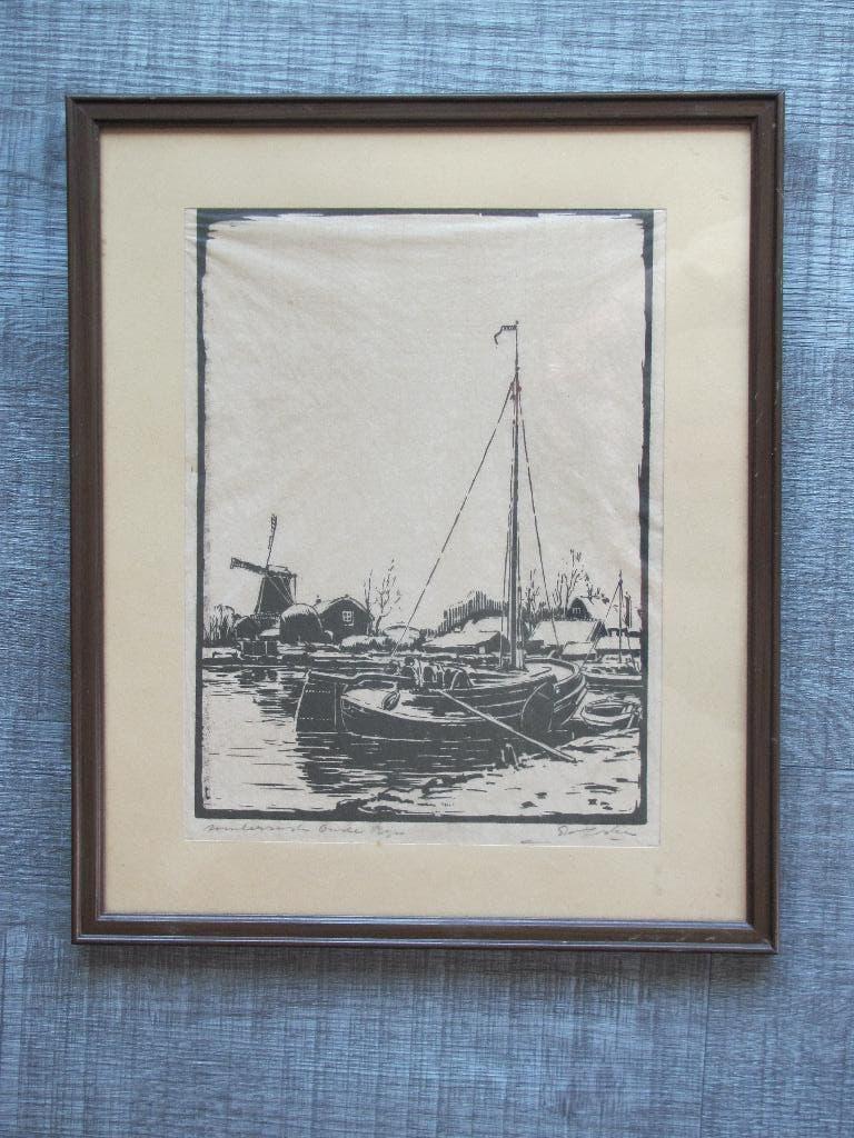 Ed Jeska - houtsnede, Ingelijst, 28 cm, Ophalen of Verzenden, Houtsnede