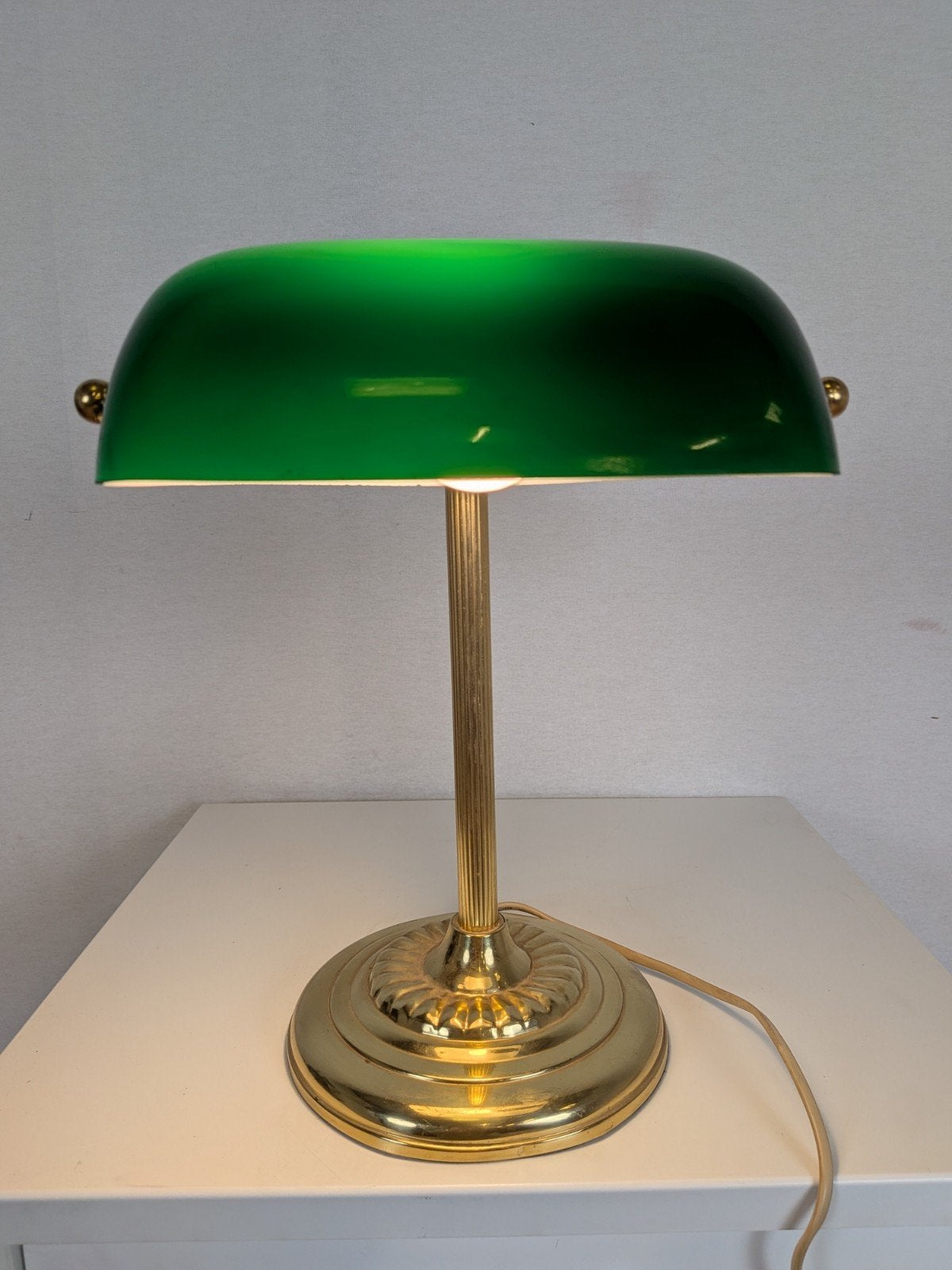 Klassieke Bankierslamp – Groene Glazen Kap & Messing, Ophalen of Verzenden