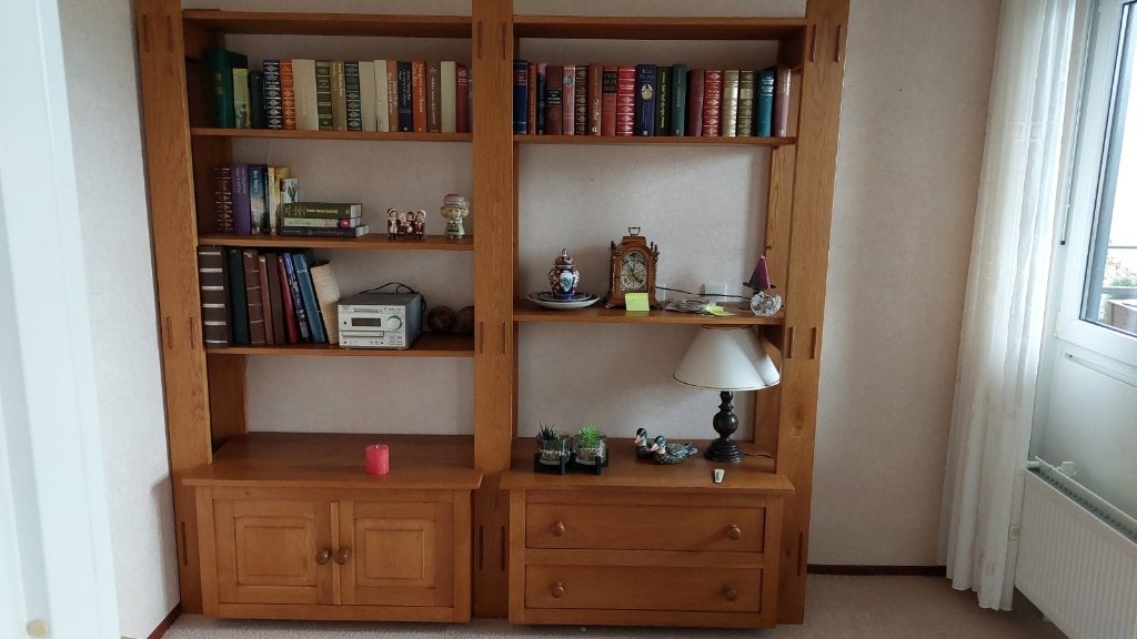 Eiken boekenkast, Huis en Inrichting, Kasten | Boekenkasten, Ophalen, Met deur(en), Eikenhout, Zo goed als nieuw