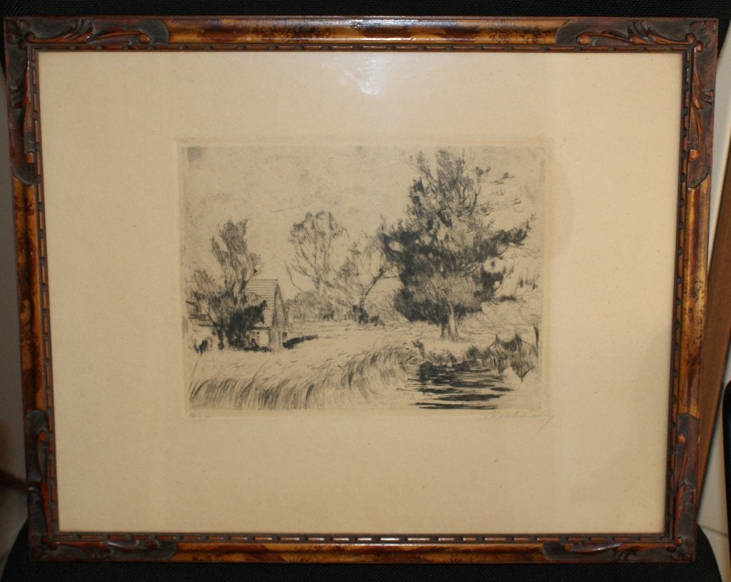 A. Reichmann - Ets - Platteland aan 't meer - 44x35 cm, Origineel, Ophalen of Verzenden, Gravure, 35 cm