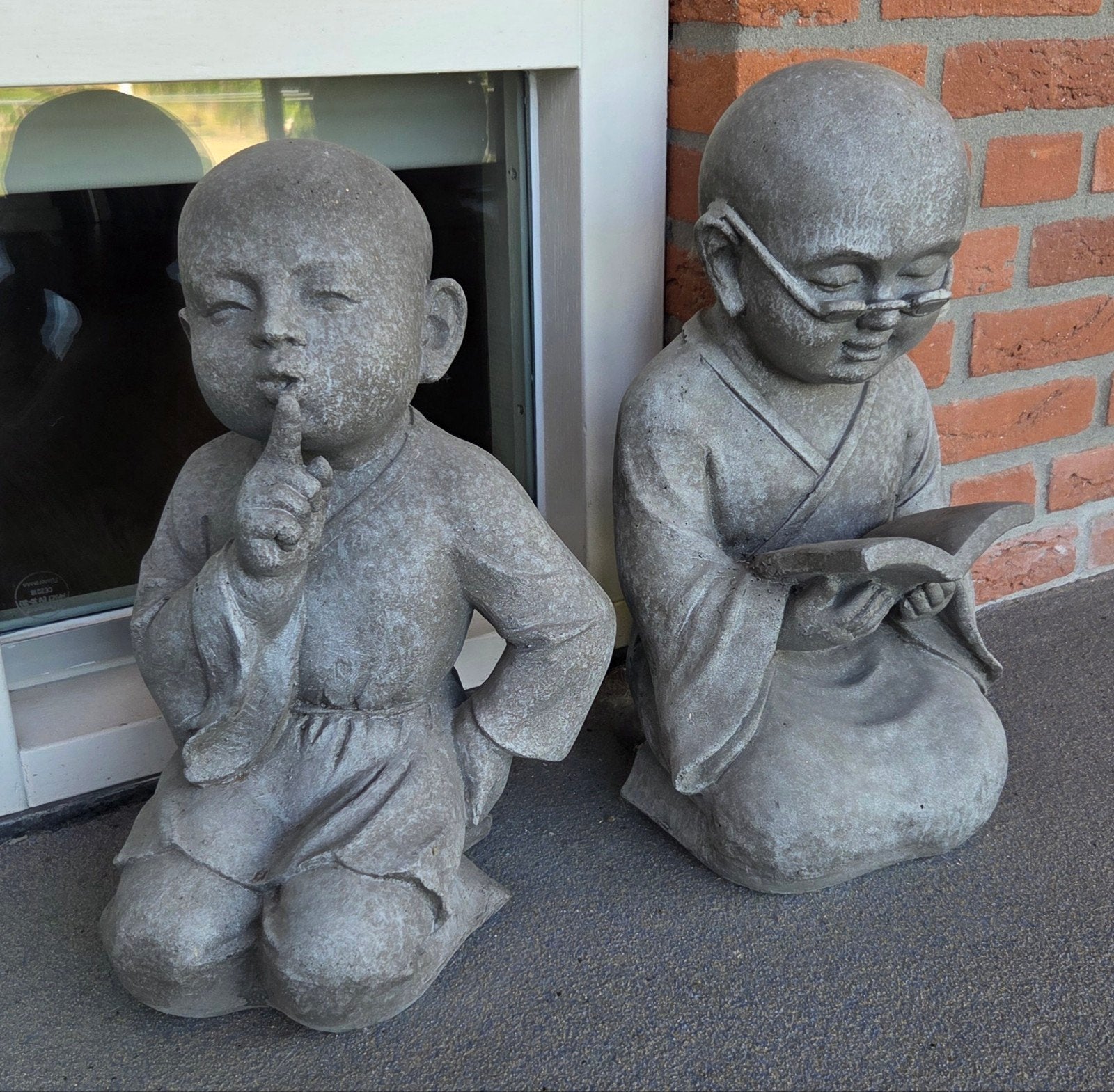 Shaolin Monnik Beelden Set - Fiberclay Handgemaakt, Ophalen, 40 cm, Handgemaakt, Grijs