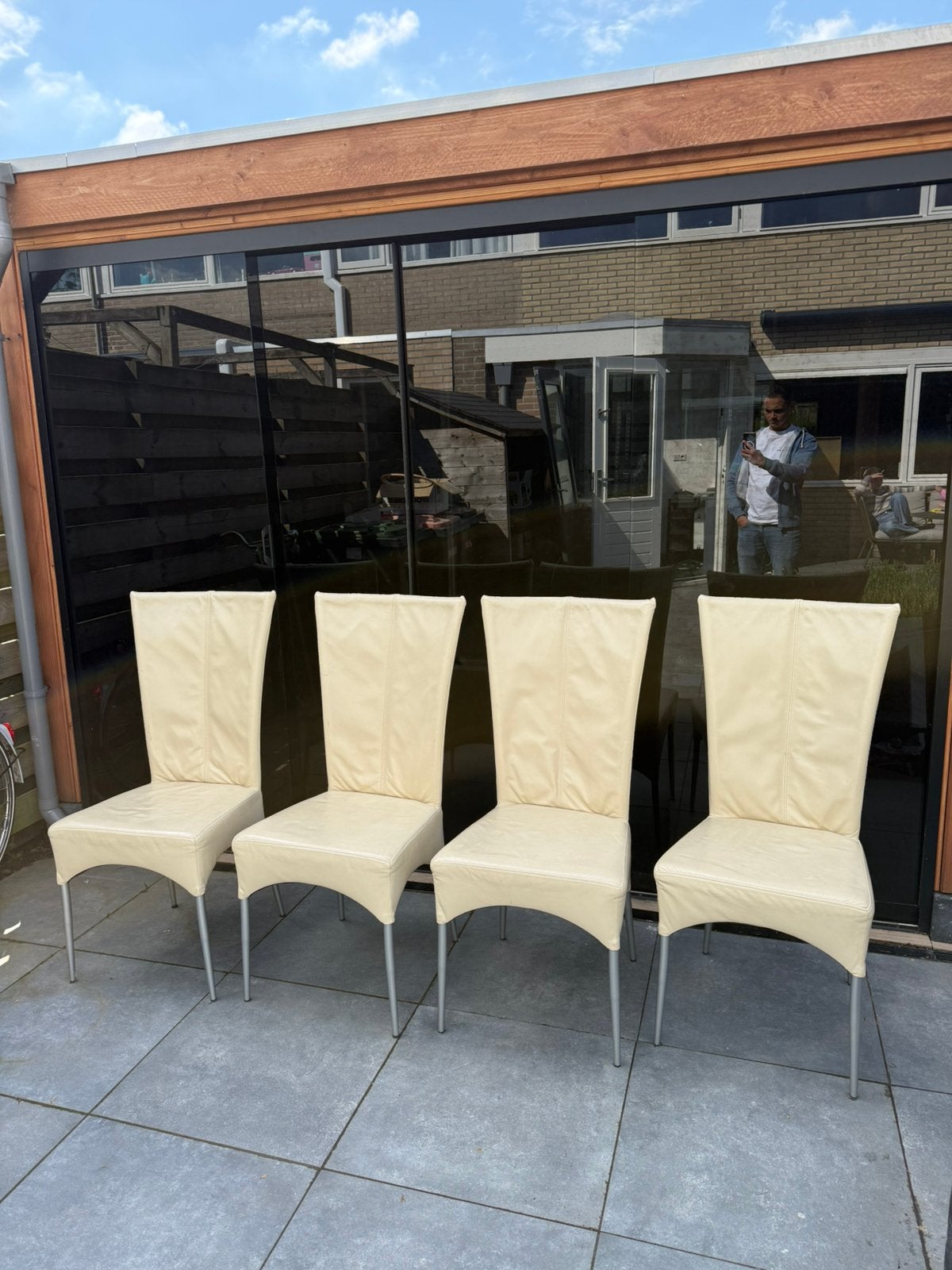 4x Eetkamerstoelen | Leer | Ivoor Wit, Huis en Inrichting, Stoelen, Ophalen, Gebruikt, Wit, Vier