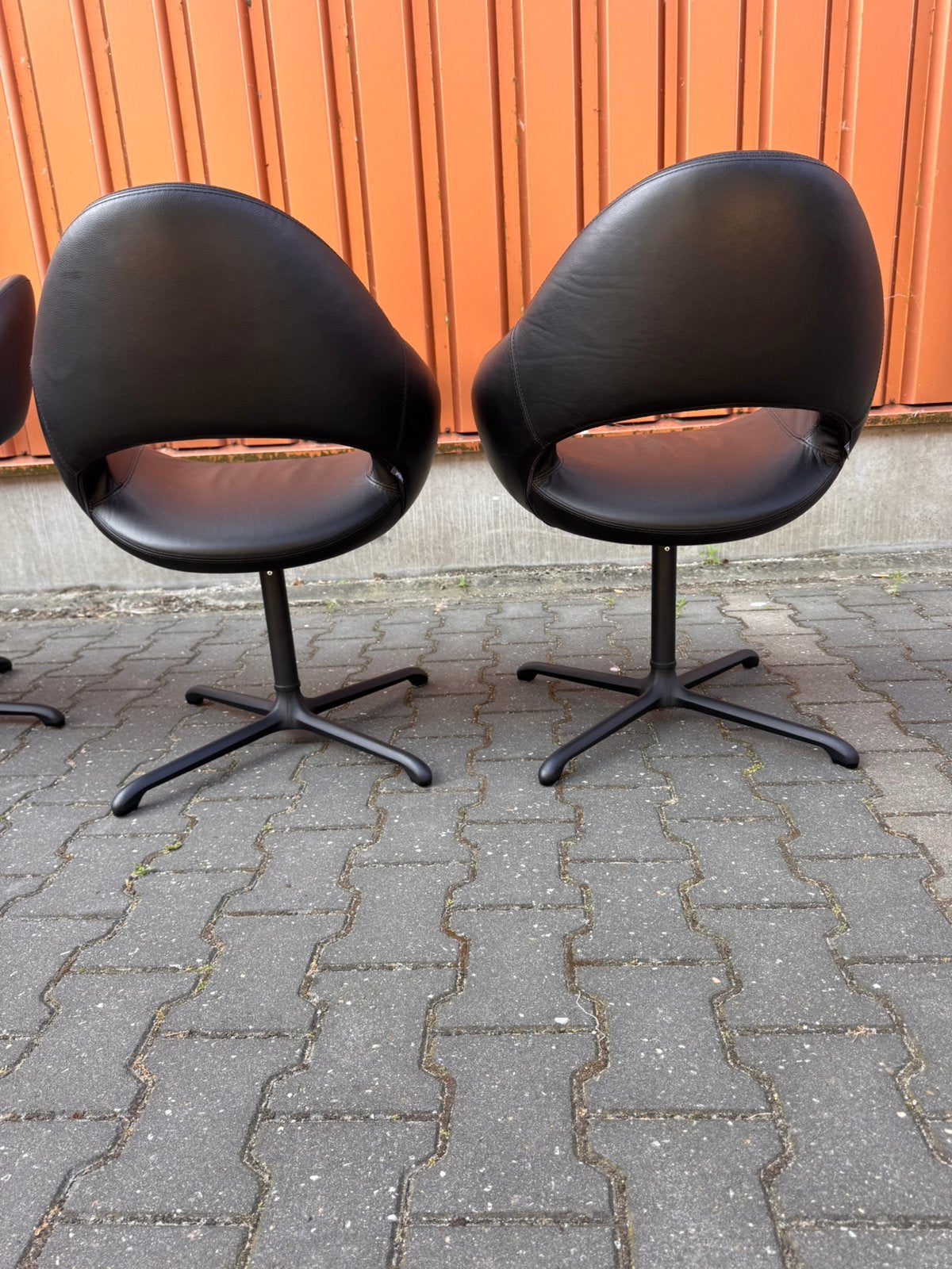 Artifort Shark stoelen 4x - zwart leer - zgan -, Zwart, Leer, Zo goed als nieuw, Vier