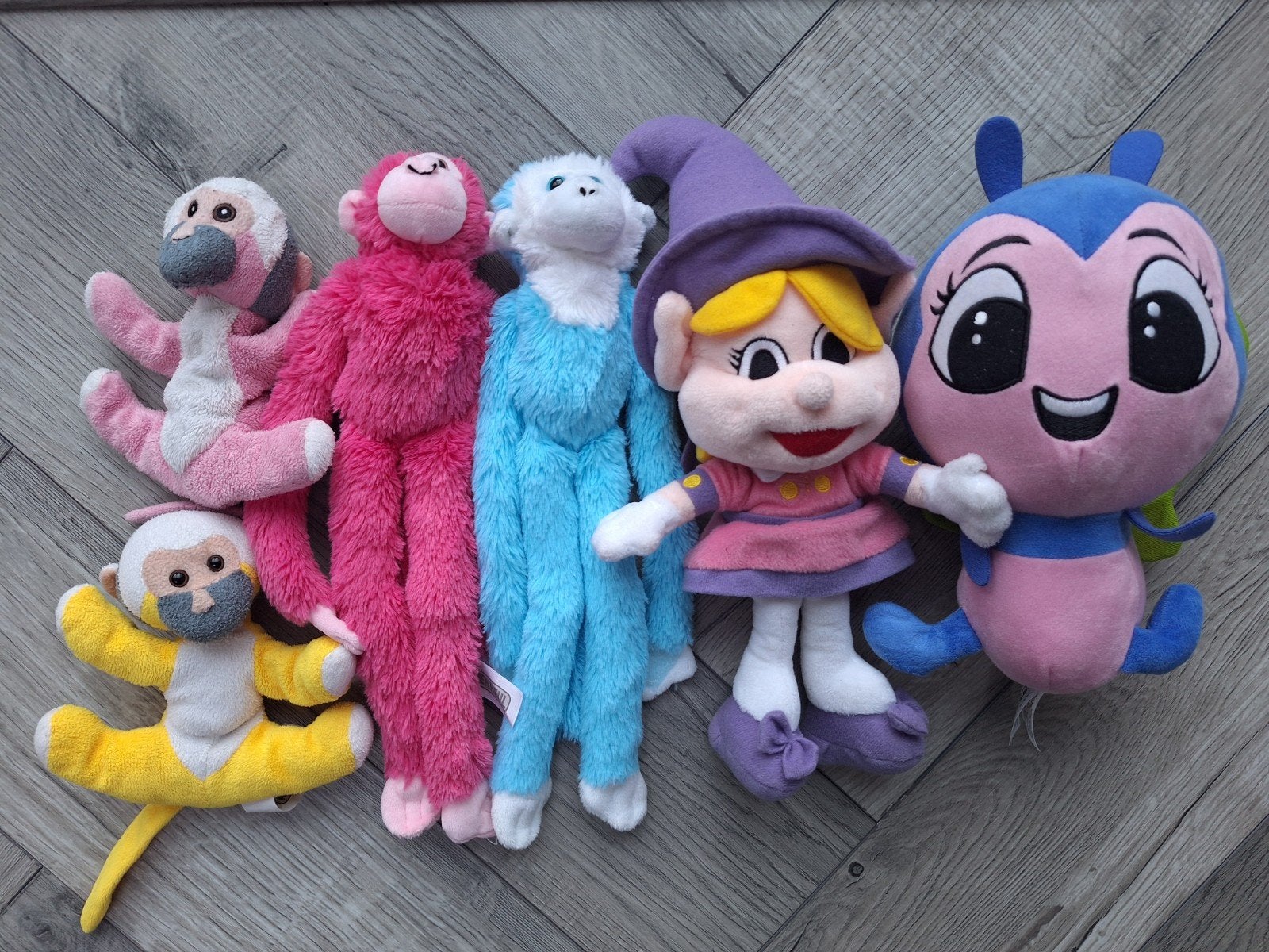 6 leuke knuffels: apen, fee en vlinder, Ophalen, Gebruikt, Middelgroot (20 tot 80 cm), Roze