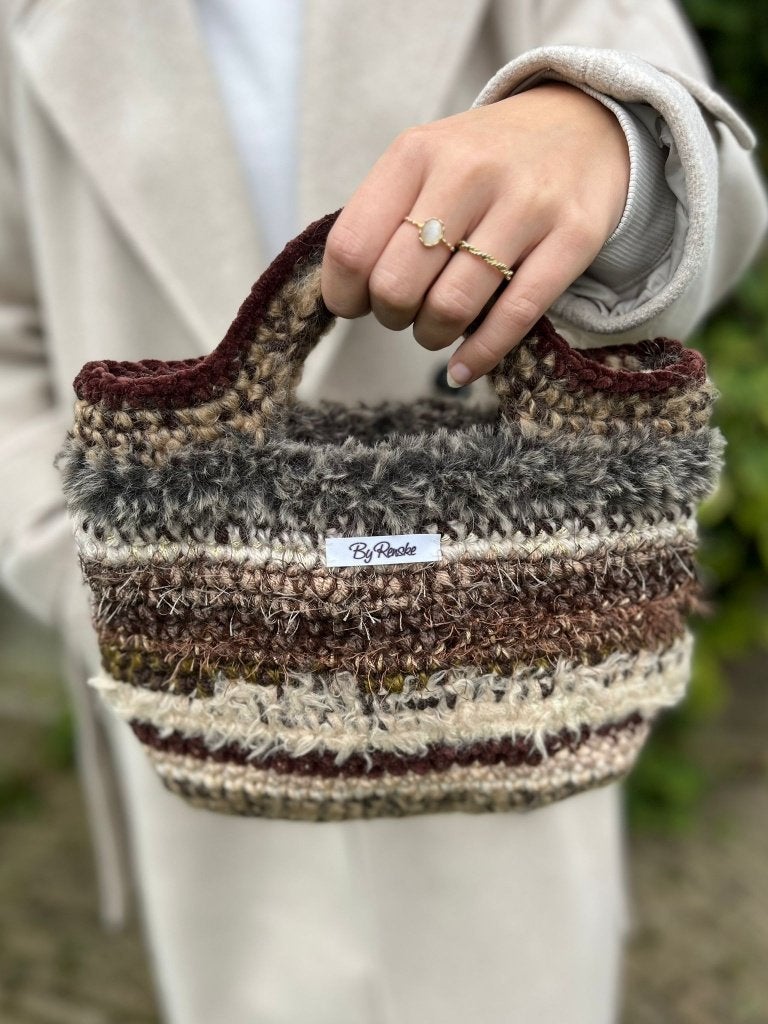 gehaakte tas handtas nieuw bruin/beige/grijs, Verzenden, Nieuw, Bruin, Handtas