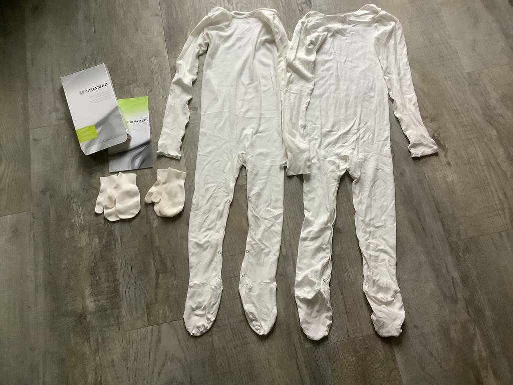 Binamed Medische Anti Krabpakjes + Handschoenen mt 98/104, Ophalen of Verzenden, Gebruikt, Jongen of Meisje
