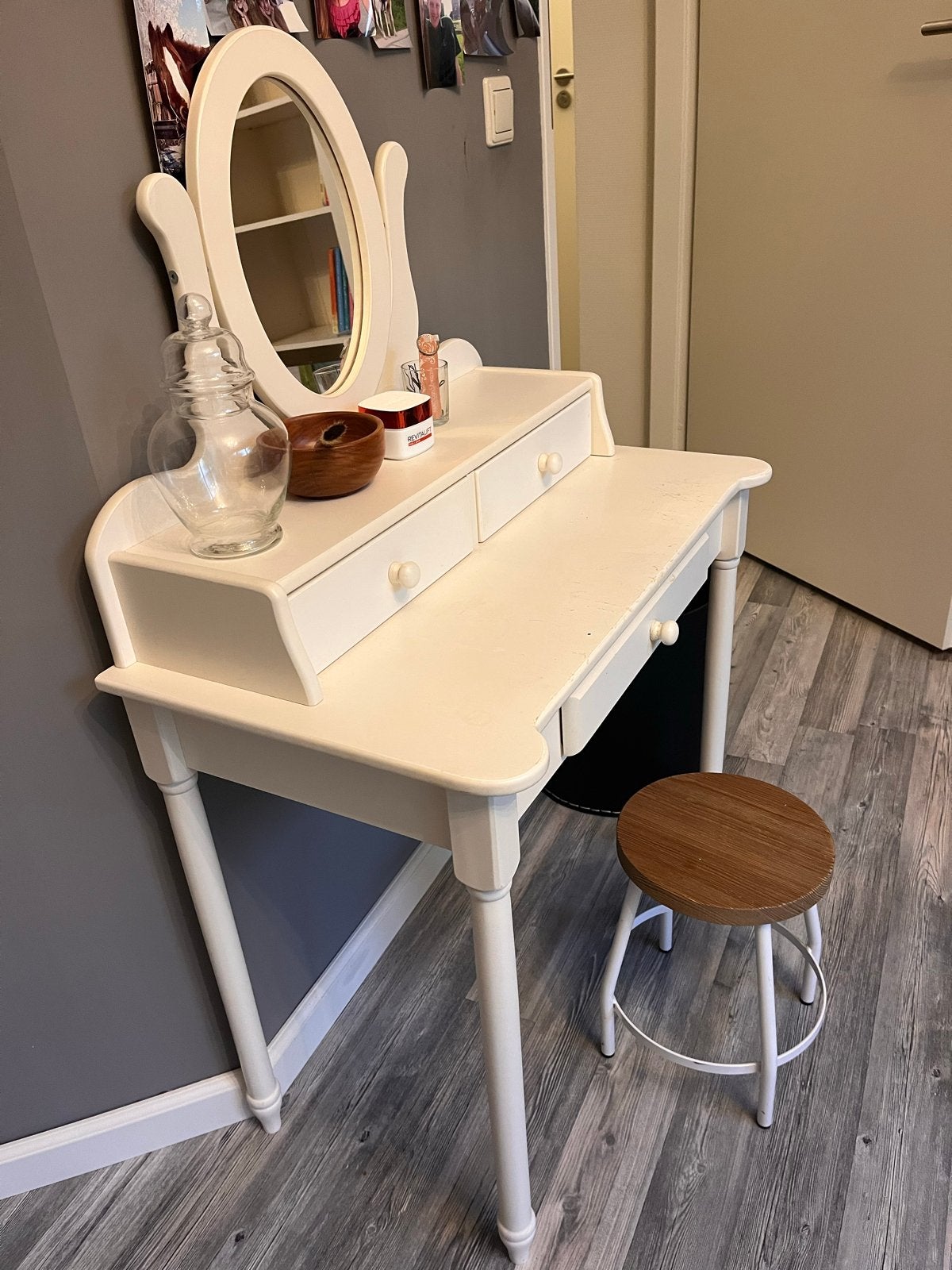 Witte kaptafel met spiegel en lade, Ophalen, Gebruikt, 50 tot 100 cm, Minder dan 100 cm