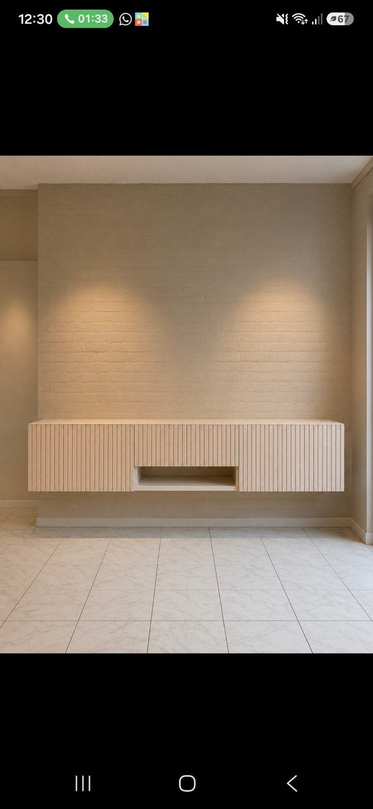 Modern zwevend tv-meubel met lattenfront, Ophalen, 150 tot 200 cm, Zo goed als nieuw, Minder dan 100 cm