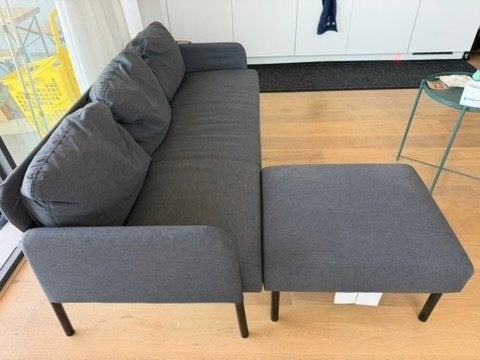 IKEA GLÖSTAD 3-zitsbank + hocker, Knisa donkergrijs, Ophalen, Gebruikt, 150 tot 200 cm, Driepersoons