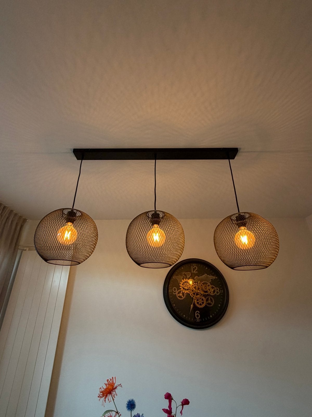 Hanglamp met 3 draadstalen kappen - Zwart, Ophalen, Gebruikt, Metaal