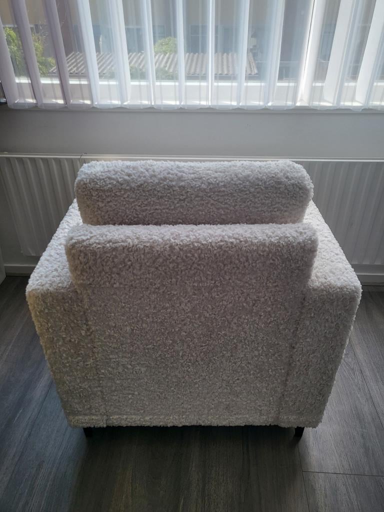 Comfortabele Bouclé Fauteuil - Crème Wit, Modern, Bouclé, Comfortabel, 75 tot 100 cm, Ophalen of Verzenden, Zo goed als nieuw