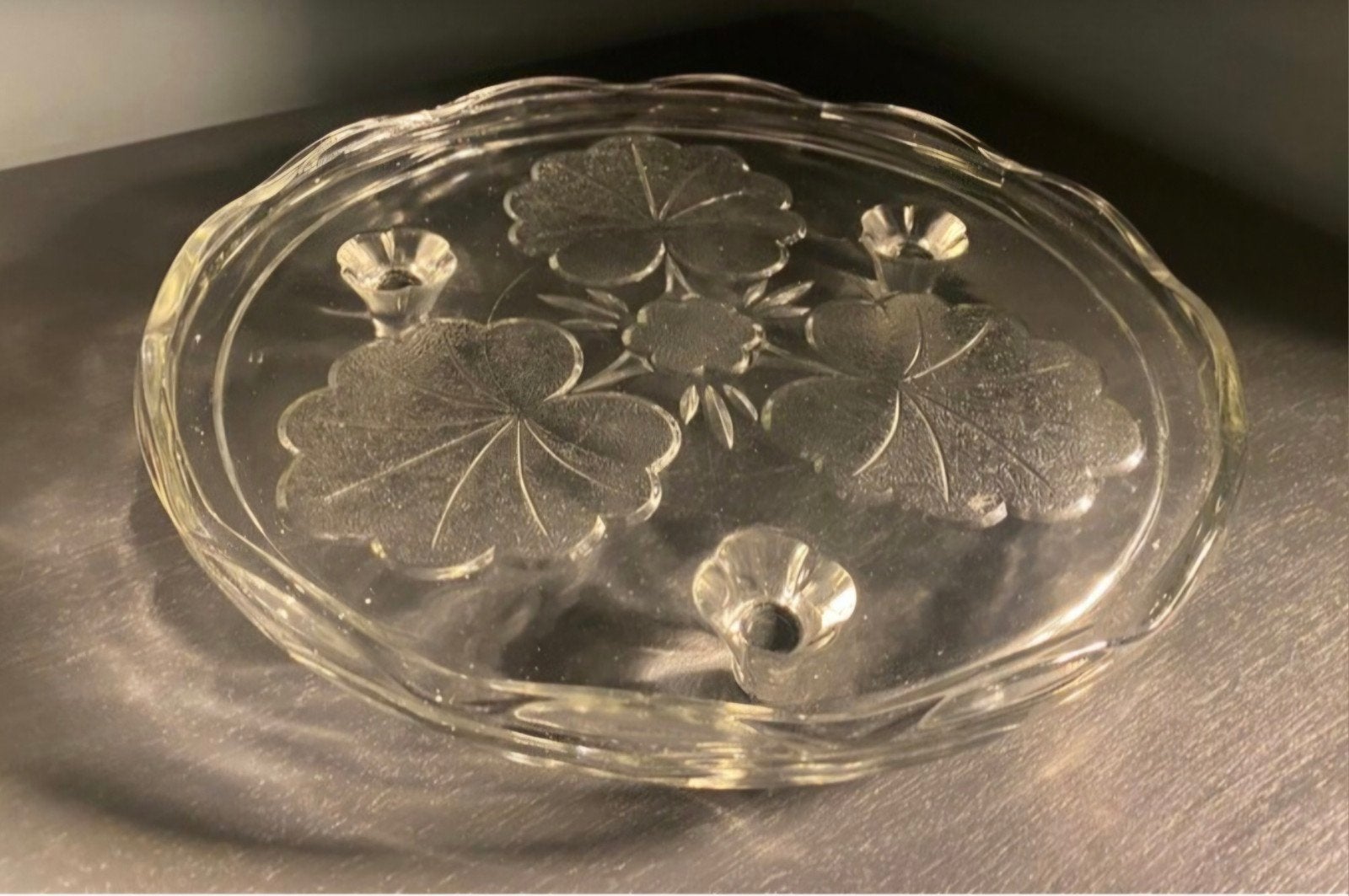 Vintage glazen taartplateau met bloemmotief, Ophalen of Verzenden