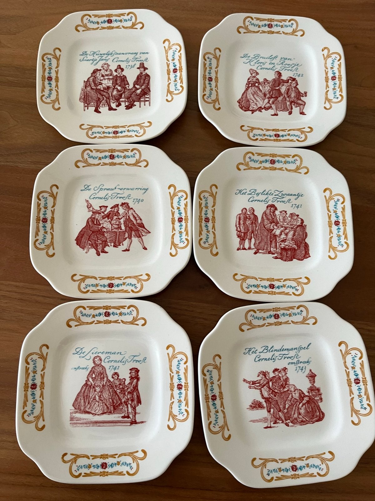 Set van 6 Cornelis Troost bordjes - Boch Frères België, Antiek en Kunst, Ophalen of Verzenden