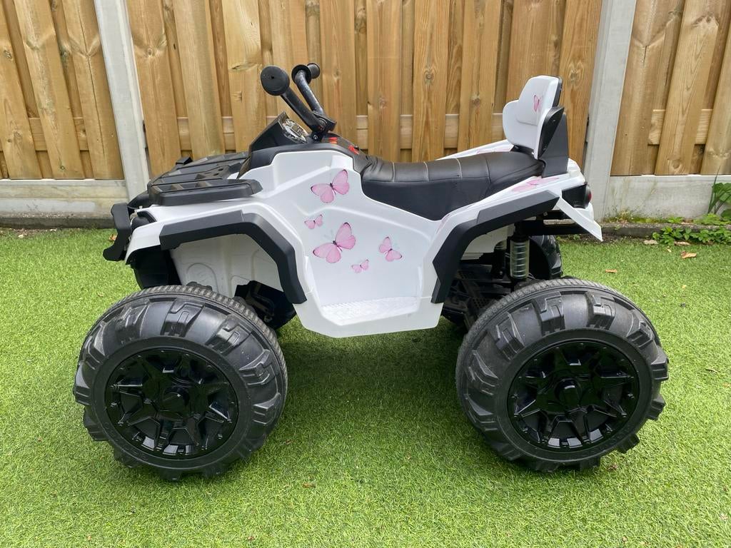 Elektrische kinderquad 12V - Wit met roze vlinders, Kinderen en Baby's, Speelgoed | Buiten | Accuvoertuigen, Ophalen, Gebruikt