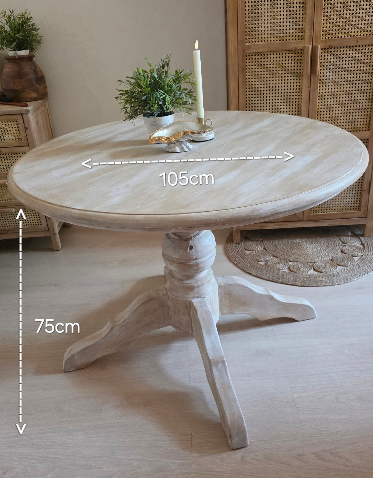Ronde massieve eettafel met bolpoot, Ophalen, Rond, Zo goed als nieuw, 75 cm of meer