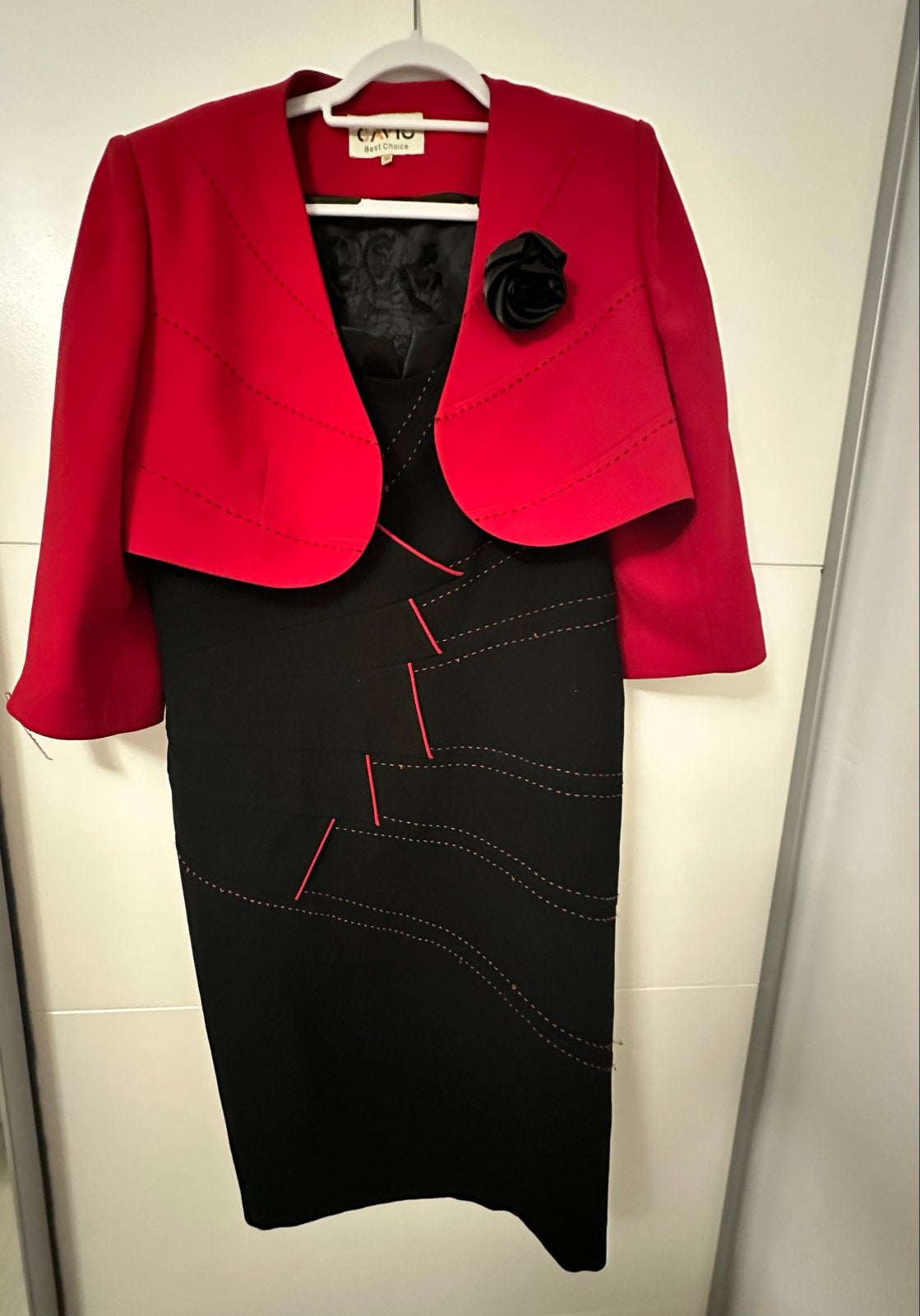 Cavio Cocktailjurk met Bolero Maat 50 Zwart Rood, Zwart, Maat 46/48 (XL) of groter, Cocktailjurk, Ophalen of Verzenden