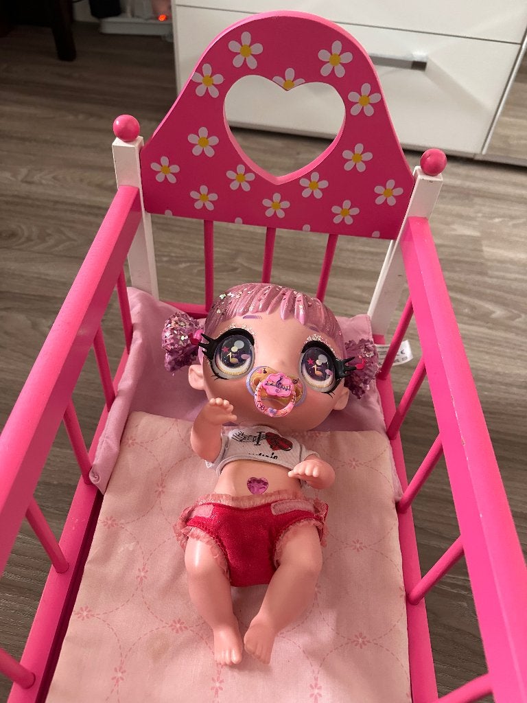 Bino Poppenwieg Meisjes 57 X 29 X 26 Cm Hout Roze, Ophalen, Zo goed als nieuw, Babypop